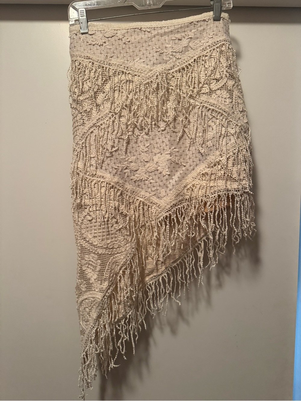 Miss Me Cream Asymmetrical Crochet Fringe Skirt